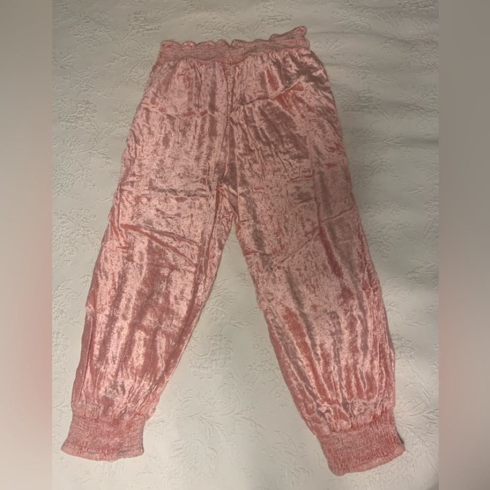 Anthropologie Pink Shimmer Embroidered Pants, Size M.
